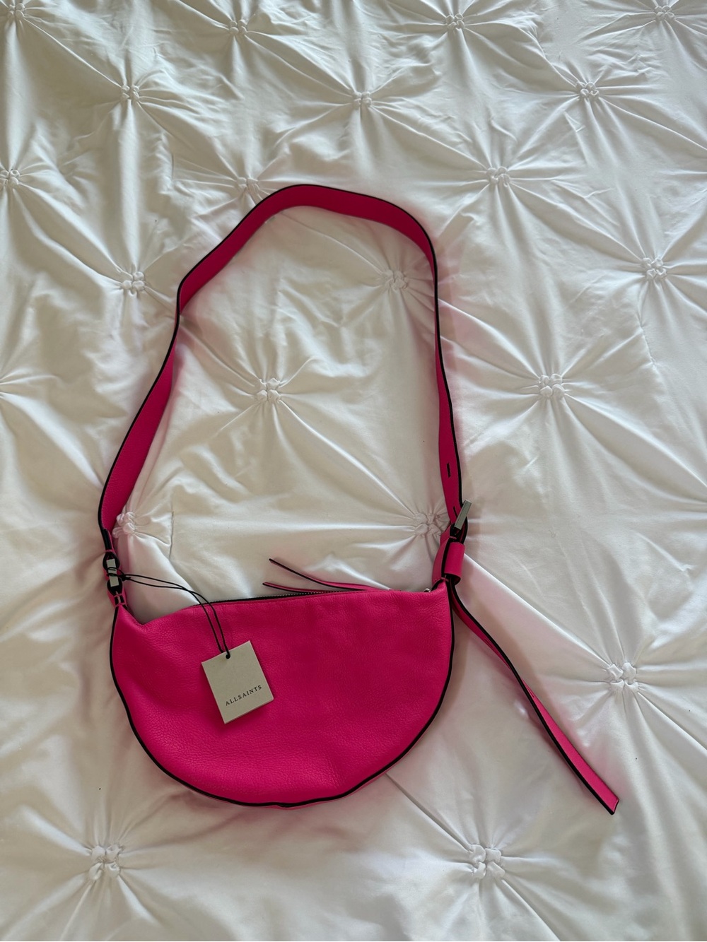 All Saints Half Moon Hot Pink Crossbody Shoulder Bag